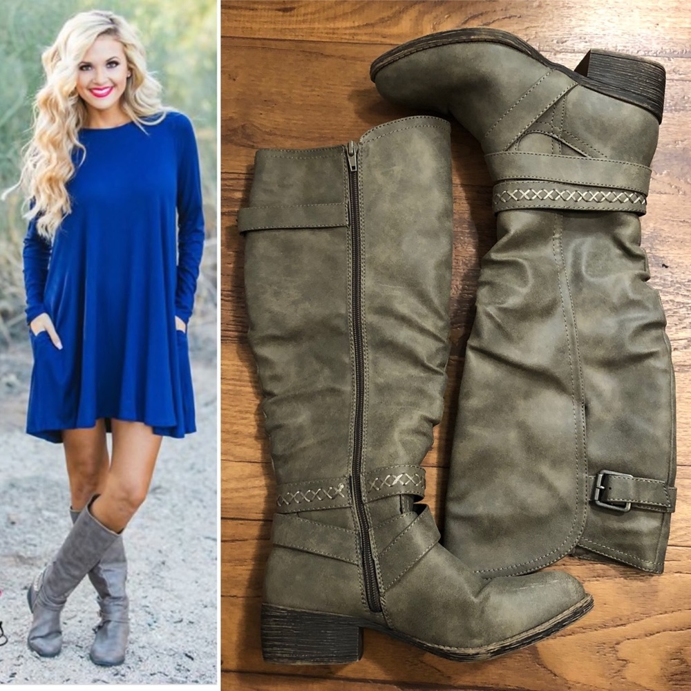 Rampage Grey Faux Leather Tall Boots Sz 7